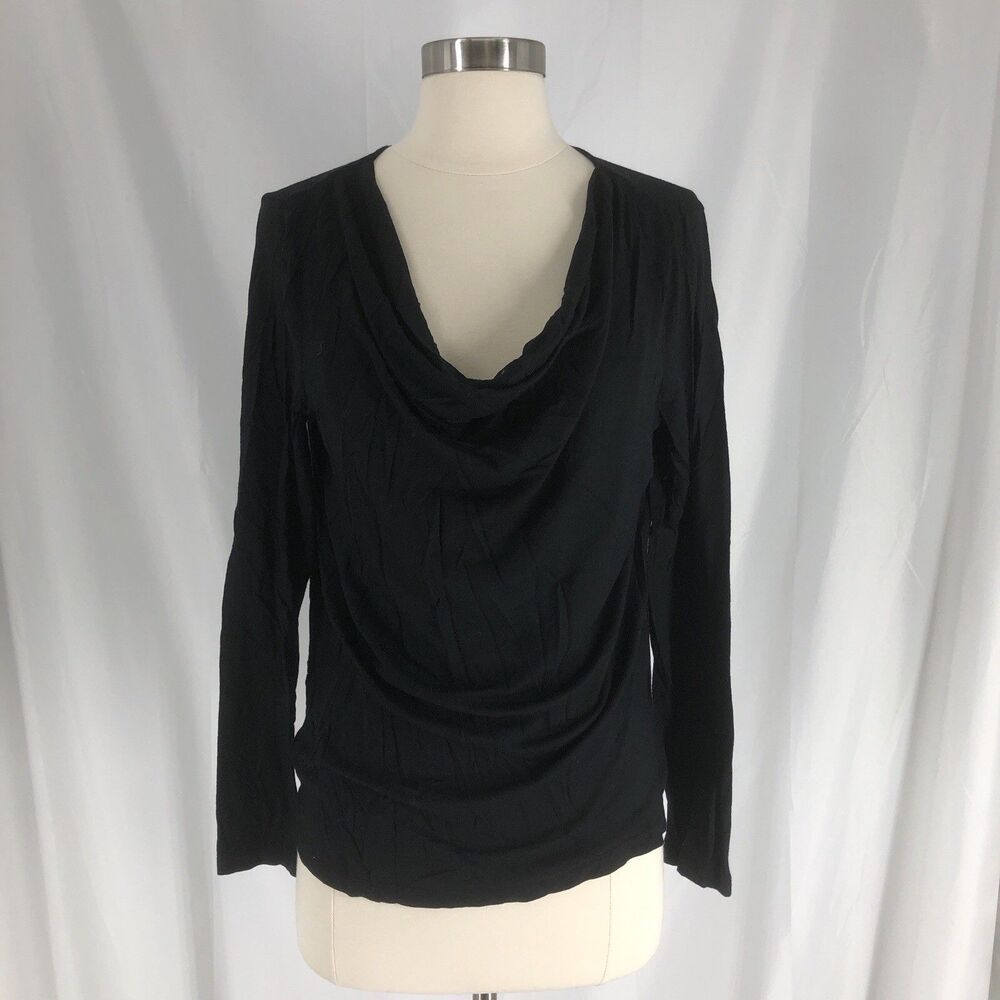 Ann Taylor Loft Drape Neck Black Long Sleeve Shirt